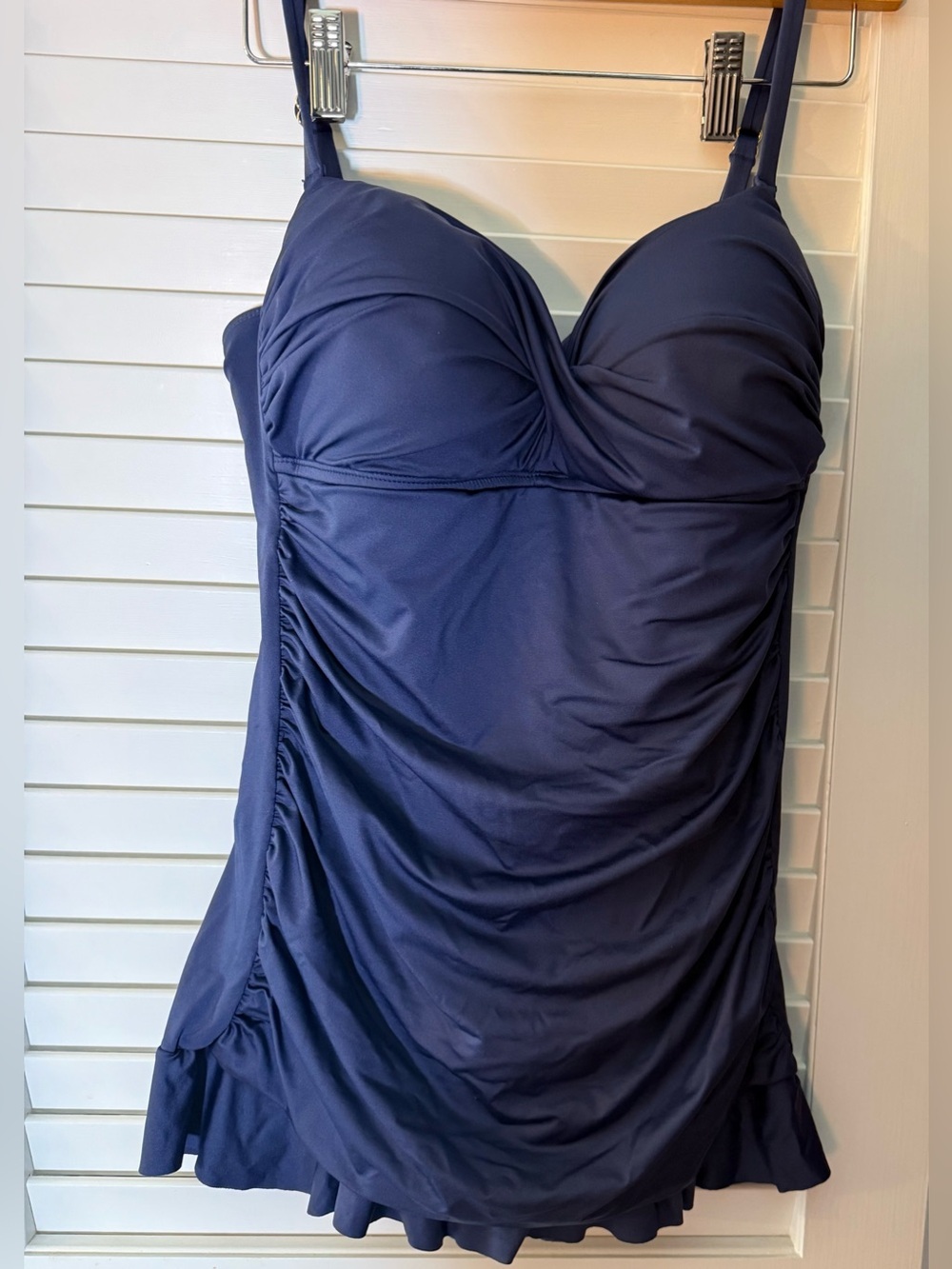 Sonnet Shores Navy Ruched Skirted Swimdress One Piece Sweetheart Neckline Size 8